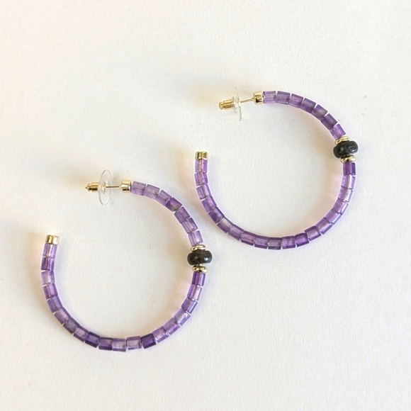 Kendra Scott Insley Genuine Amethyst Beaded Open Hoop Earrings - Picture 3 of 10